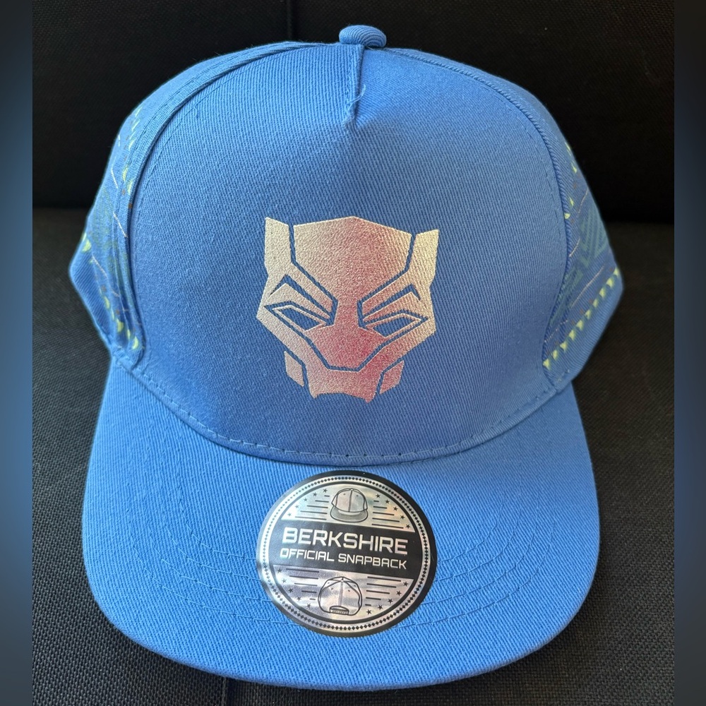 BOYS Black Panther Silver Mask Logo Snapback Flat Bill Hat